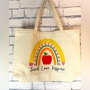 Teach Love Inspire Teacher Zippered Tote Bag Reusable Grocery Bag Teacher Gift